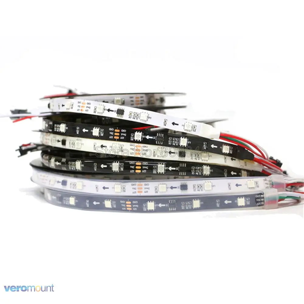 

WS2811 5050 RGB Светодиодная лента 12 В, 5 м, 150 светодиодов, белая/черная печатная плата, Светодиодная лента 2811 пикселей, адресная цифровая лента