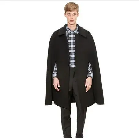 Black S-5XL, новинка, Мужская одежда, модная осенне-зимняя Корейская накидка, длинная свободная шерстяная накидка, ветровка размера плюс, костюмы - Цвет: Black