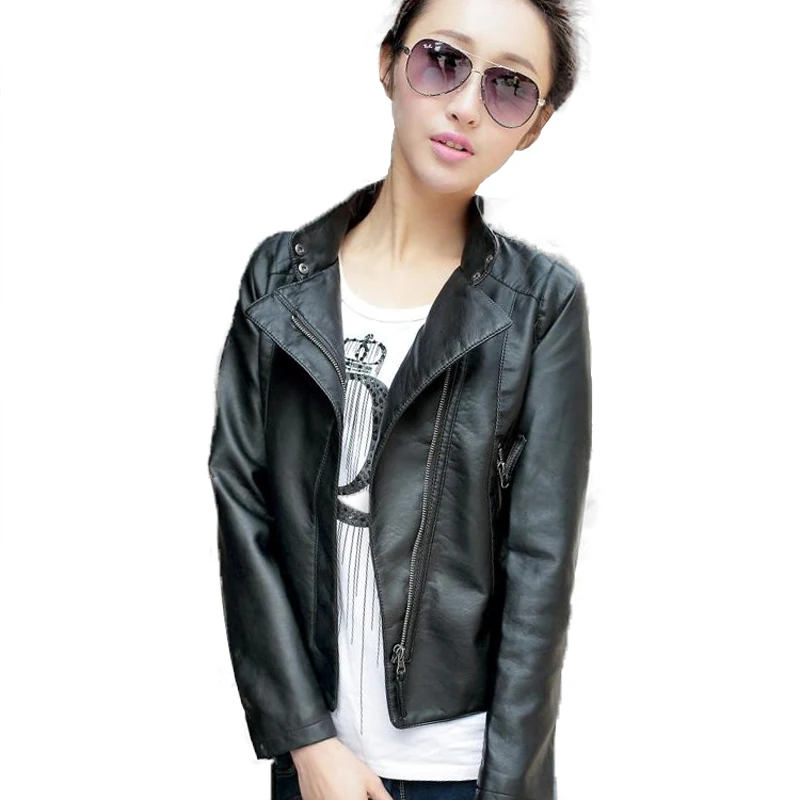 

Женская черная кожаная куртка, модная короткая куртка из искусственной кожи, Женская байкерская куртка, пальто