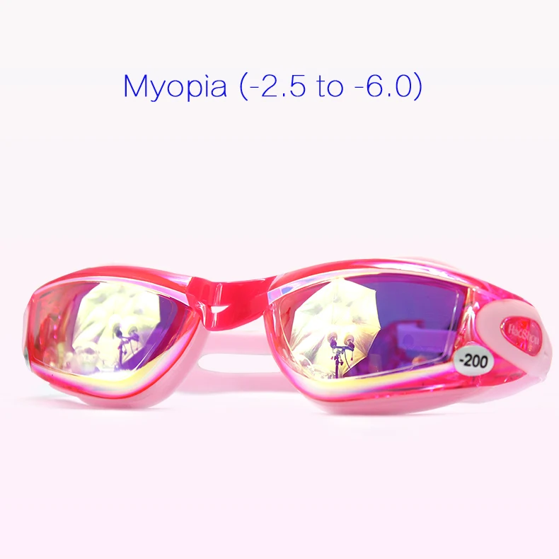 HS654-Pink Женские очки для плавания, HD, анти-туман, мужские очки для плавания, профессиональные очки для плавания, для близорукости, для взрослых, большая оправа, очки для плавания - Цвет: HS654-Pink