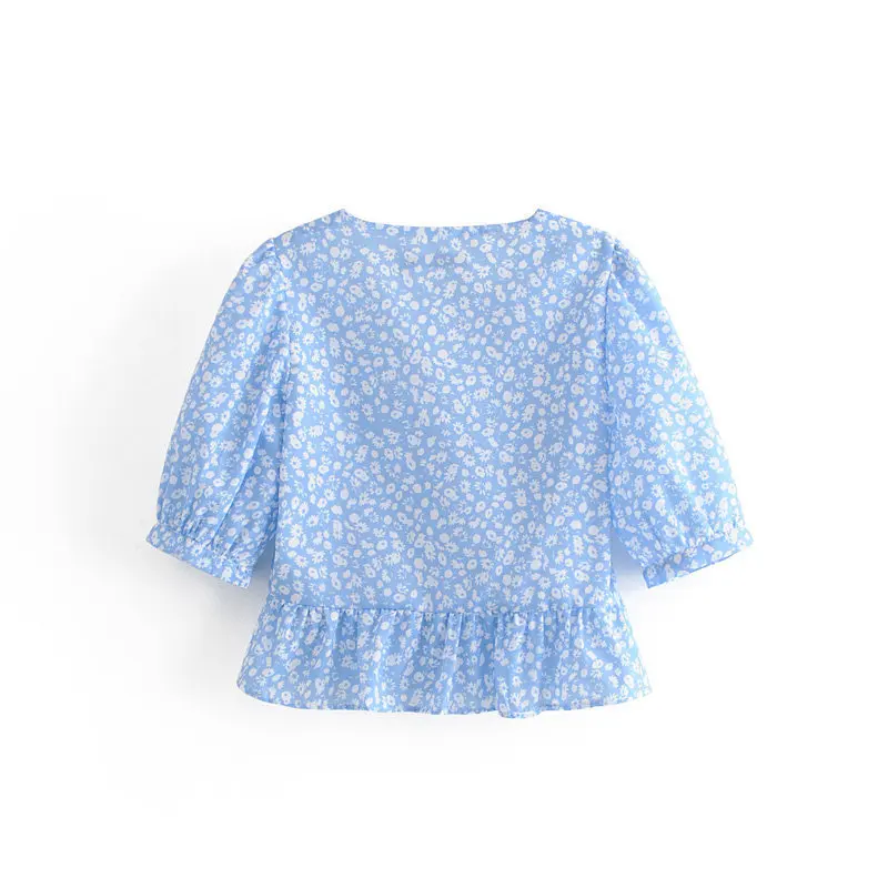 Рубашка с треугольным вырезом и цветочным принтом в европейском американском стиле WF40 1157| |