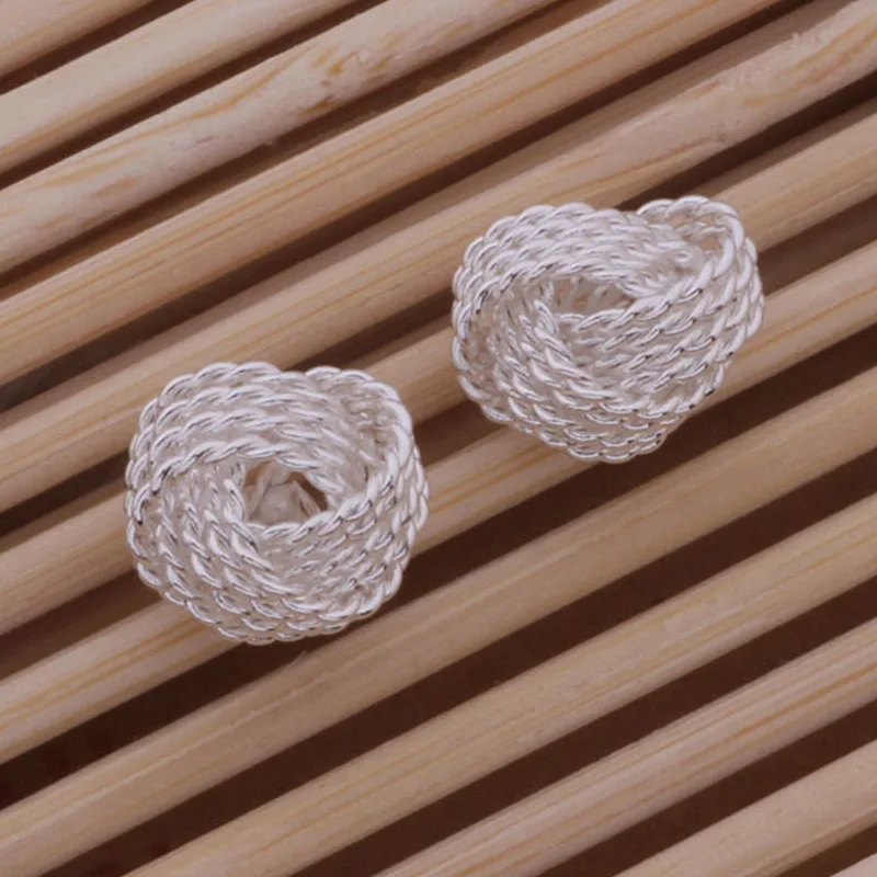 

Hot Sale Silvery Earrings Flower Geometric New Style Allergy Free Earrings Fashion Knotted Spiral Striped Twist Ball Ear Studs