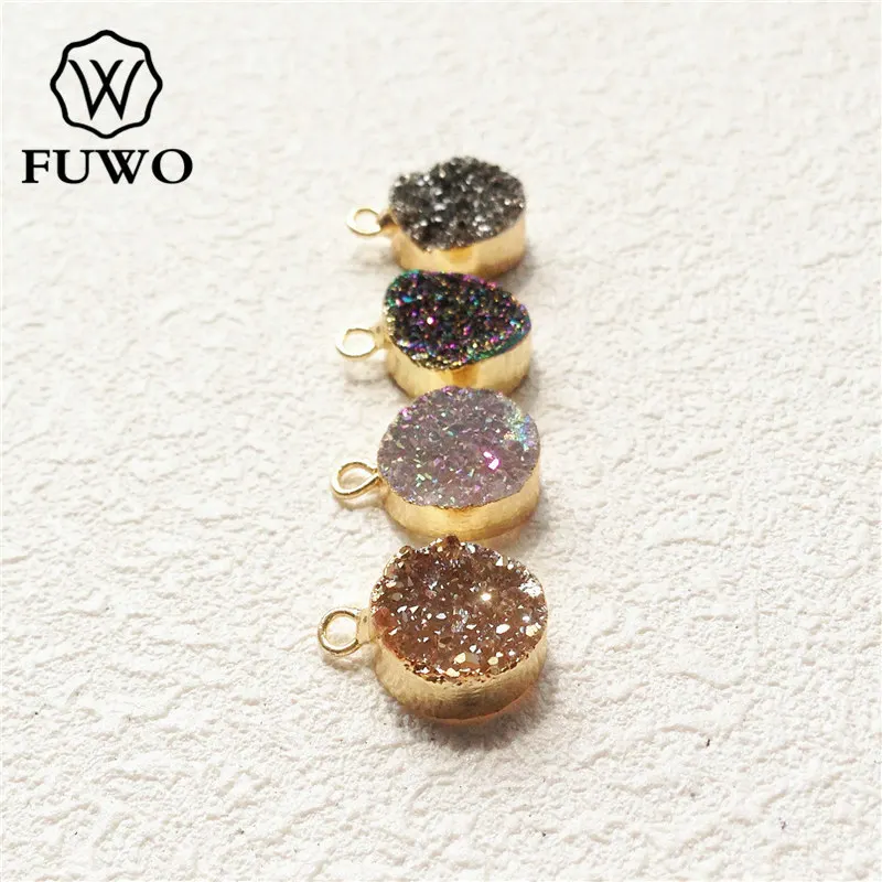Multicolor FUWO 10 мм Природный Кварц Druzy Кулон с титановым гальваническим покрытием из кварца хрустальные Кластерные украшения аксессуары оптом PD145 - Окраска металла: Multicolor