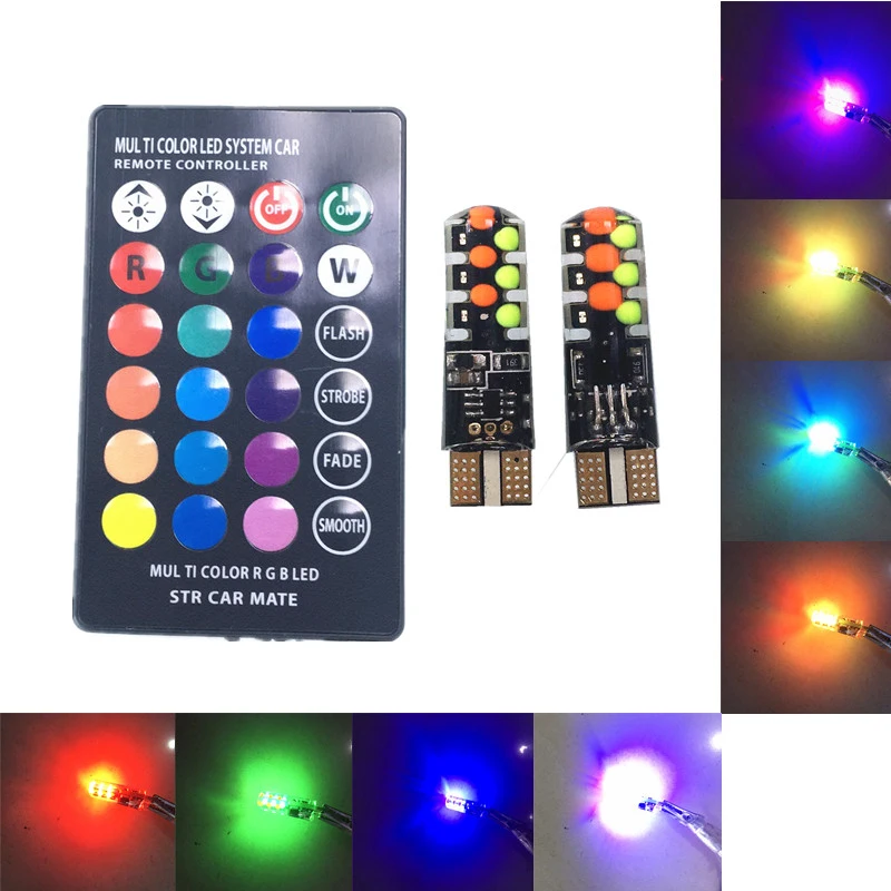 2 шт. T10 W5W RGB светодиодный лампы с пультом дистанционного управления Управление 12