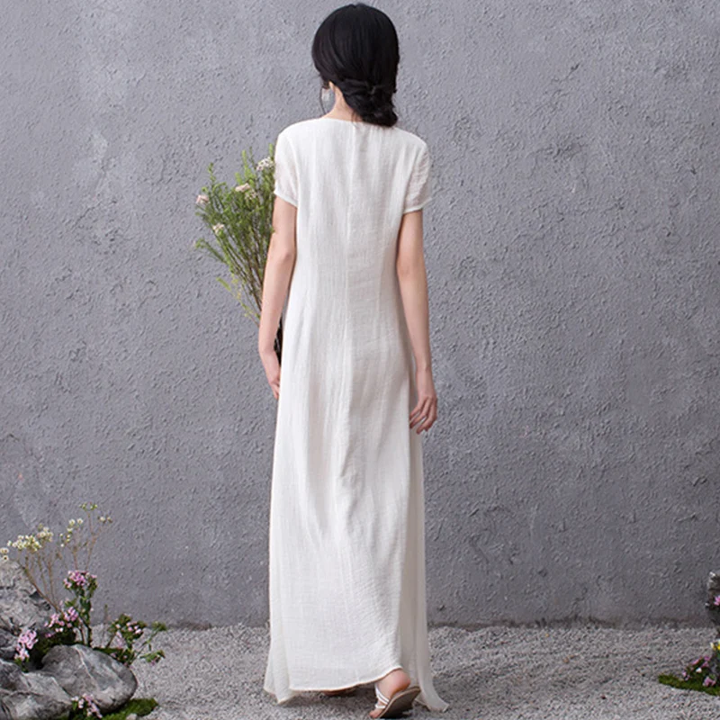 Женское винтажное Хлопковое платье макси свободное повседневное с принтом