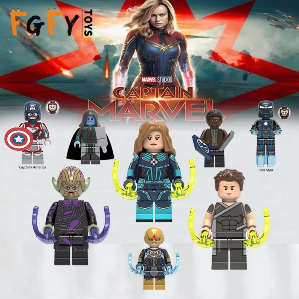 Капитан Марвел Мстители 4 Новые Супергерои Skrull Человек паук Мар Велл LegoINGly
