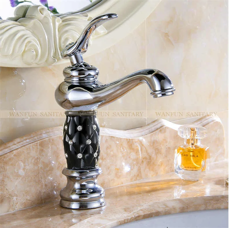 Смесители для раковины, хромированный кран для раковины, креативный дизайн, кристалл, на бортике, для горячей и холодной воды, на одно отверстие, Смесители 815L - Цвет: Chrome-Black