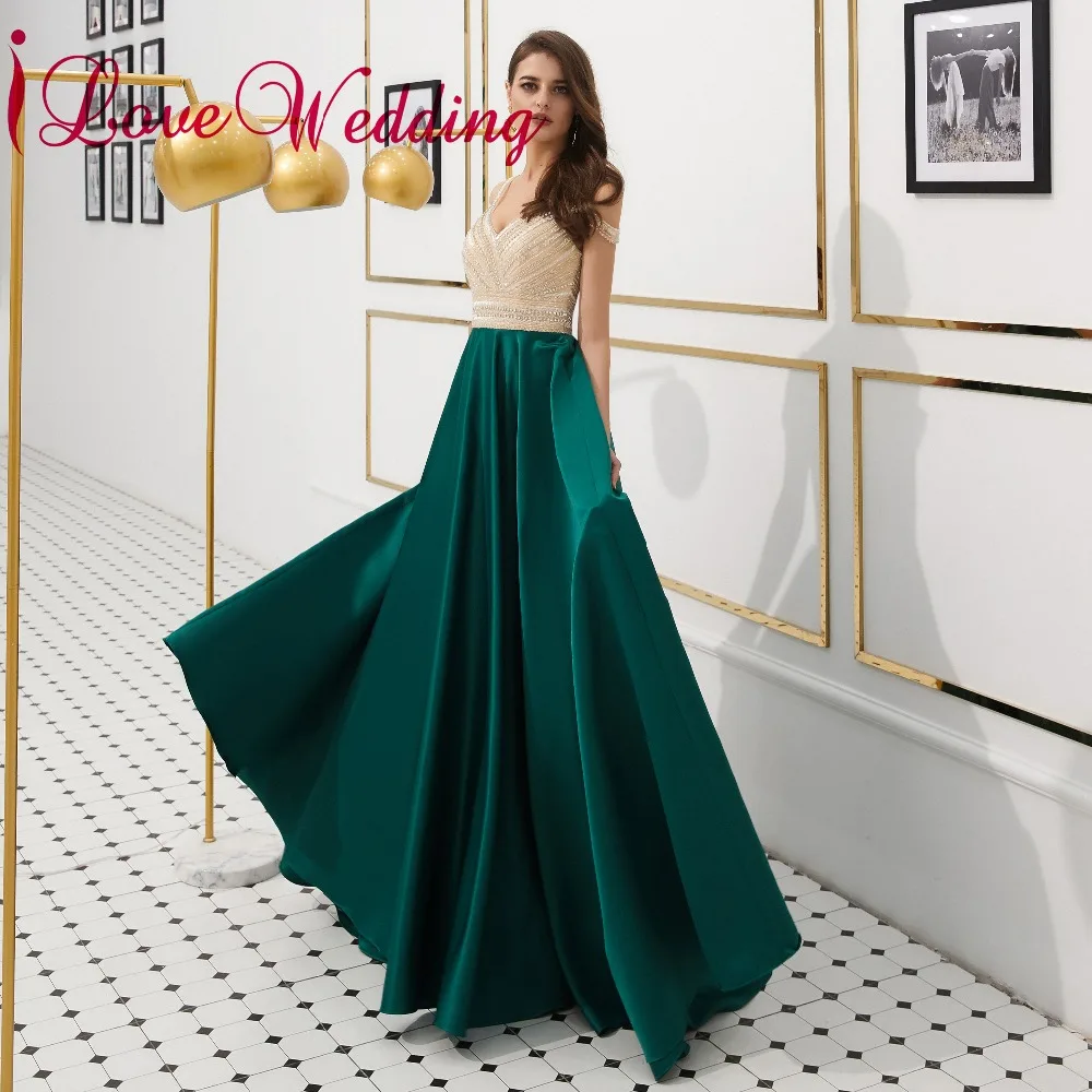 Роскошное вечернее платье ilovebridal сексуальное зеленое атласное ТРАПЕЦИЕВИДНОЕ