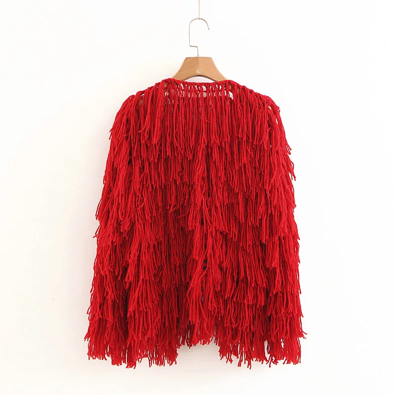 Lamb Solid Color Sequins tassels knitted Sweater jacket cardigan Handmade Mixed Fringed Velvet Fluffy Loose Coat Outwear |
