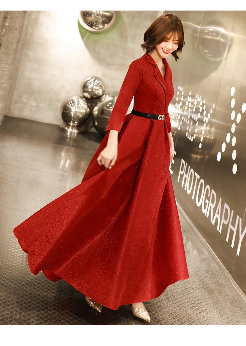 Robe De Soiree вечернее платье бургундское вечернее платье с v-образным вырезом и длинными рукавами длинное платье vestido de festa LYFY138