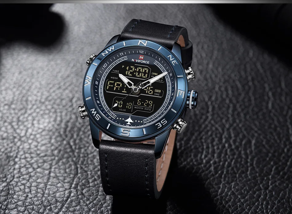 Новые мужские часы NAVIFORCE Топ люксовый бренд мужские модные спортивные часы мужские кожаные кварцевые аналоговые светодиодный часы Relogio Masculio