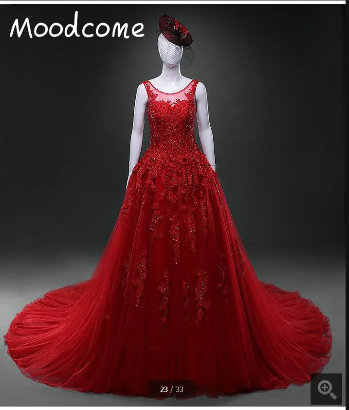 2017 Настоящее Изображение ТРАПЕЦИЕВИДНОЕ богемное свадебное платье красное