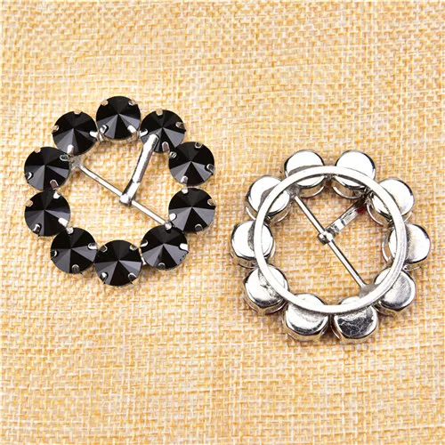 black color 1pcs 1 шт. 4,2 см круглые DIY Швейные аксессуары металлические стразы ремни для женщин горный хрусталь кристалл пряжка модные Тапочки - Цвет: black color 1pcs