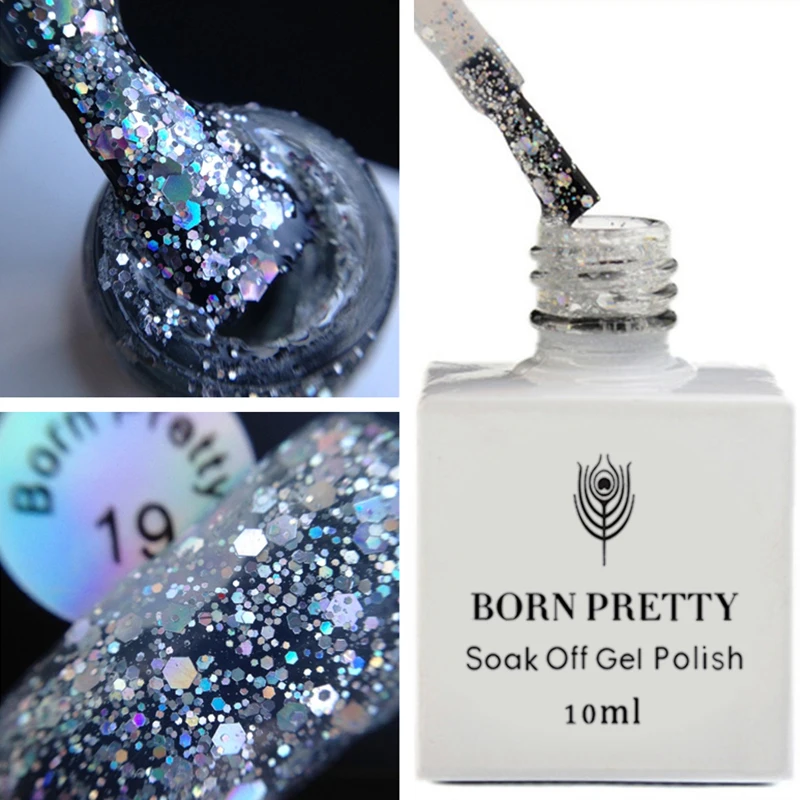 Родился Довольно Белый Дизайн ногтей Гель лак Блёстки блеск 10 мл Soak Off Сияющий UV