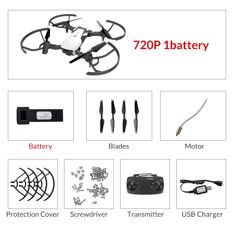 Eachine E511 wifi FPV 1080 P/720 P HD камера Безголовый режим 16 минут время полета складной Радиоуправляемый Дрон Квадрокоптер обновленная версия E58 - Цвет: 720P 1 Battery