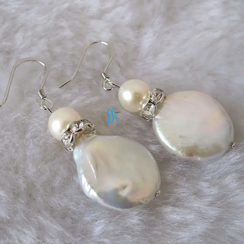 Nice 7-14mm White Coin Freshwater Pearl Earrings | Украшения и аксессуары