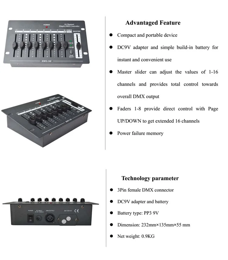 16 канальный простой DMX консоль 16CH dmx512 легко ступенчатый регулятор освещения
