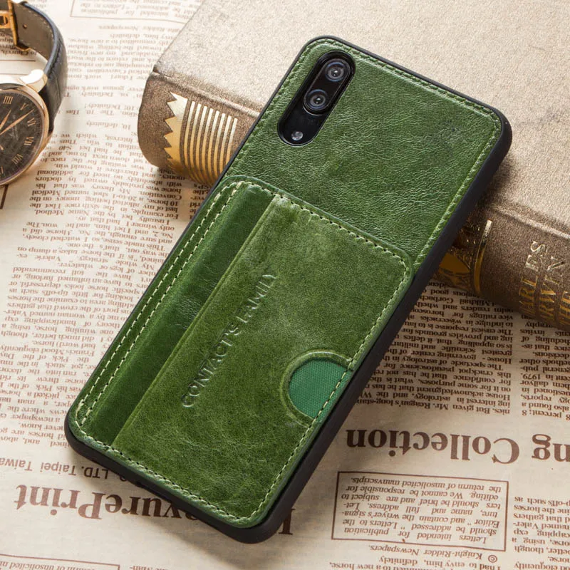 Для huawei P20 чехол, Роскошная натуральная кожа, задняя крышка для huawei P20, чехол-кошелек, защитная сумка для телефона, с отделениями для карт - Цвет: 1002-green
