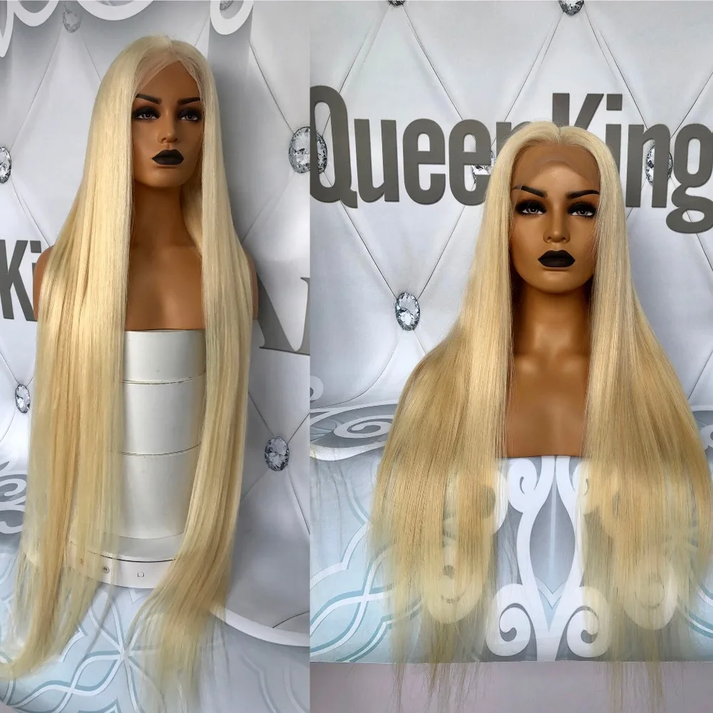 QueenKing волосы полный парик шнурка 200% плотность блонд 613 шелковистые прямые предварительно выщипанные волосы бразильские человеческие волосы remy