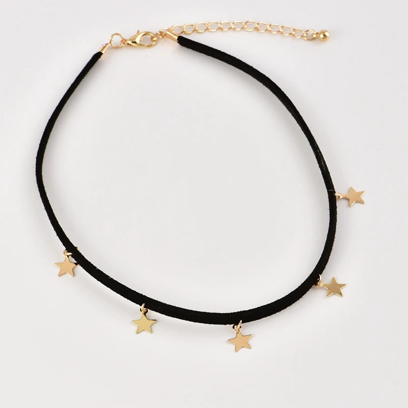 SHUANGR Мода Collares колье черный, бархатный, кожаный пятиконечная звезда цепочки-Чокеры с кулоном ожерелья для женщин ювелирные изделия