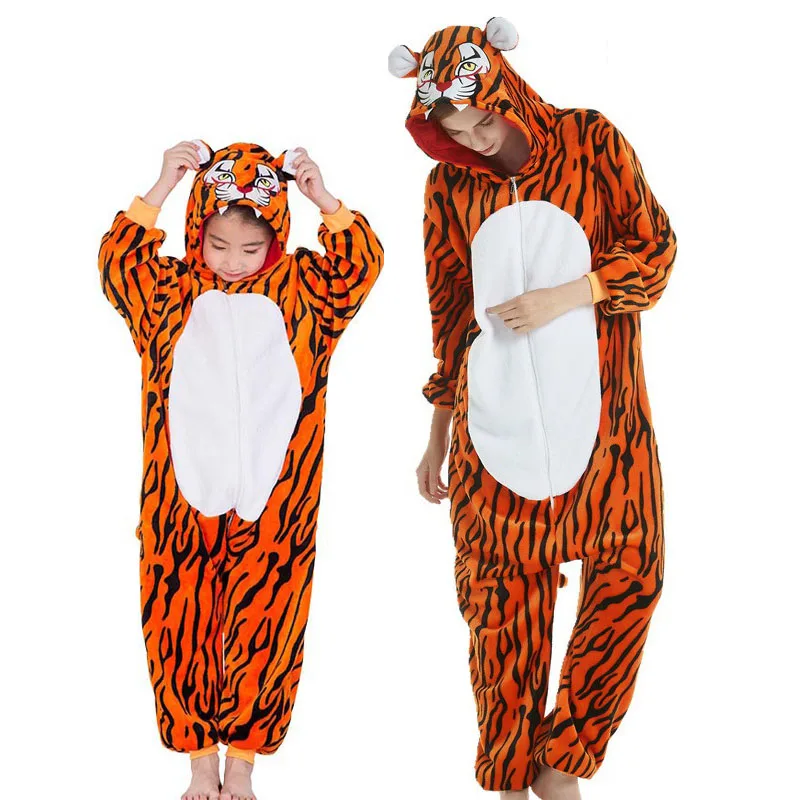 NEW Tiger EOICIOI Женщины Дети Животное Лиса Единорог Пегас Пижамы Зима Удобная Семья Пижамы С Капюшоном Onesies Соответствующие Семейные Наряды мама дочка семейная одежда пижамный комплект - Цвет: NEW Tiger