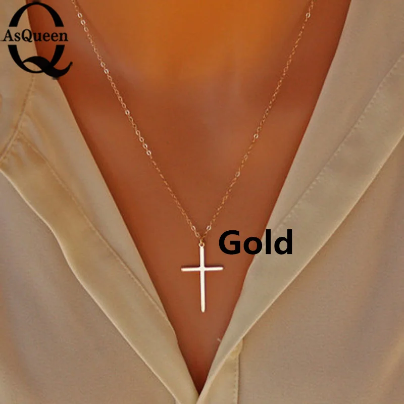 Style 1 Gold Маленькое золотое ожерелье с кулоном в виде Креста для женщин и девочек, мини-подвеска с подвеской золотого цвета, ювелирные изделия с распятием, христианские украшения - Окраска металла: Style 1 Gold