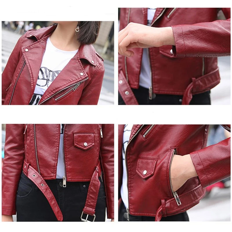 

2018 Spring Autumn Euro Style Pu Leather Jacket Women Fashion Motorcycle Coat Short Faux Leather Biker Jacket Soft Jacket Female