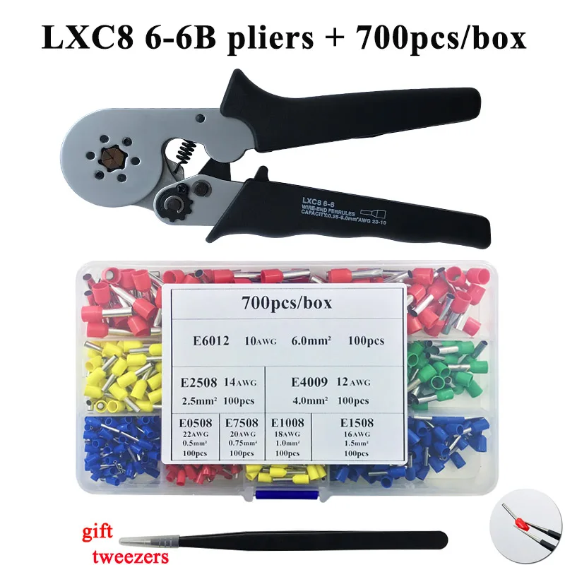 LXC8 6-6B 700H LXC8 10С 0,25-10mm2 23-7AWG LXC8 6-6/6-4 0,25-6mm2 HSC8 6-4R обжимные клещи электрическая трубка Клеммы Коробка мини фирменный Зажим инструменты - Цвет: LXC8 6-6B 700H
