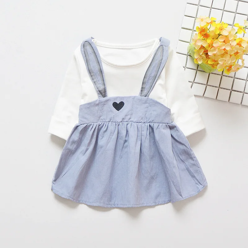 2019 новорожденная девочка одежда платье мультфильм кролик уши фальшивая лямка