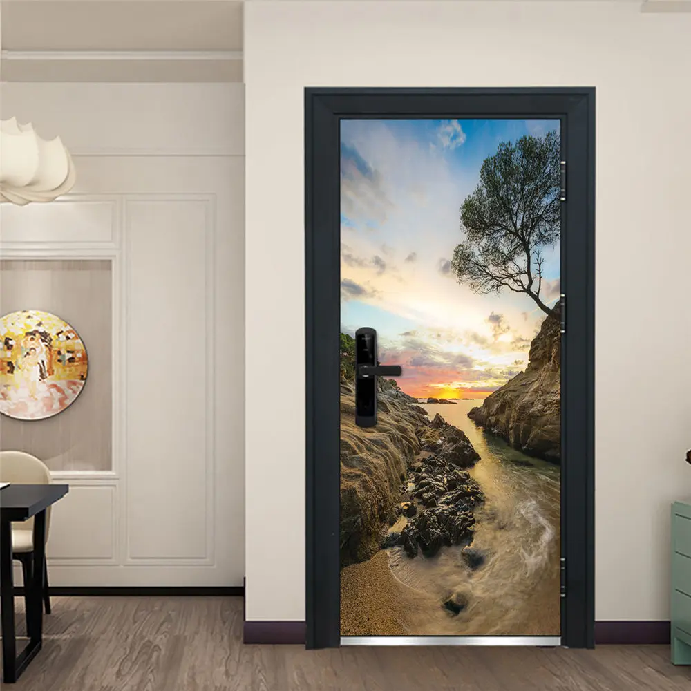 

3D наклейки на дверь в сумерках, водонепроницаемые обои, DIY Съемная настенная самоклеющаяся ПВХ наклейка для домашнего декора для спальни го...