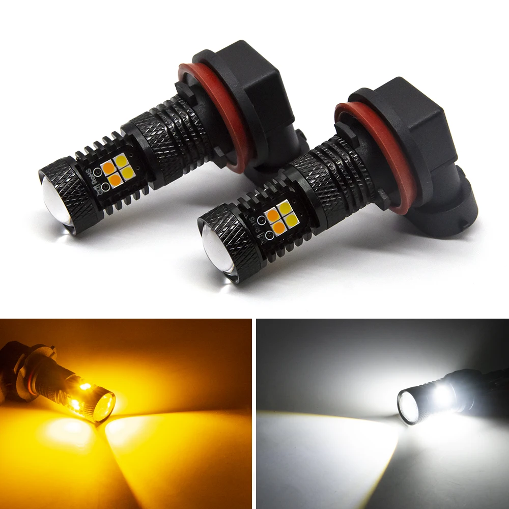 Lámpara Led antiniebla de doble Color, luz de conducción, blanco, amarillo, ámbar, H7, H11, H8, 9005, 9006, HB4, H16, 5202, 2 uds.