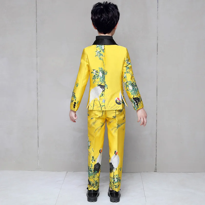 Formal Children's Dress Suits Set Handsome British Boys Piano Wedding Party Costumes Kids Embroidery Blazer Shirt Pants Clothes