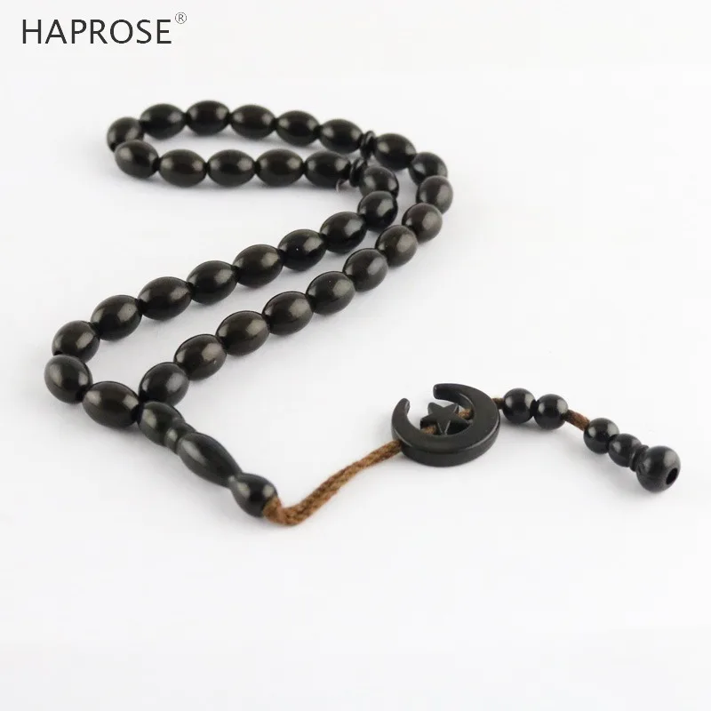 Исламская пение Copal красно коричневый браслет из бисера 33 Бусы Tasbih мусульманских Аллах бусы четки Moon Star знак праздничные подарки