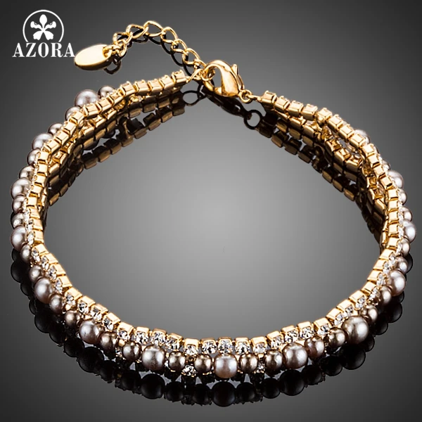 AZORA золотые 2 ряда микро CZ камни с бусины браслет для Для женщин TS0126|bracelets with