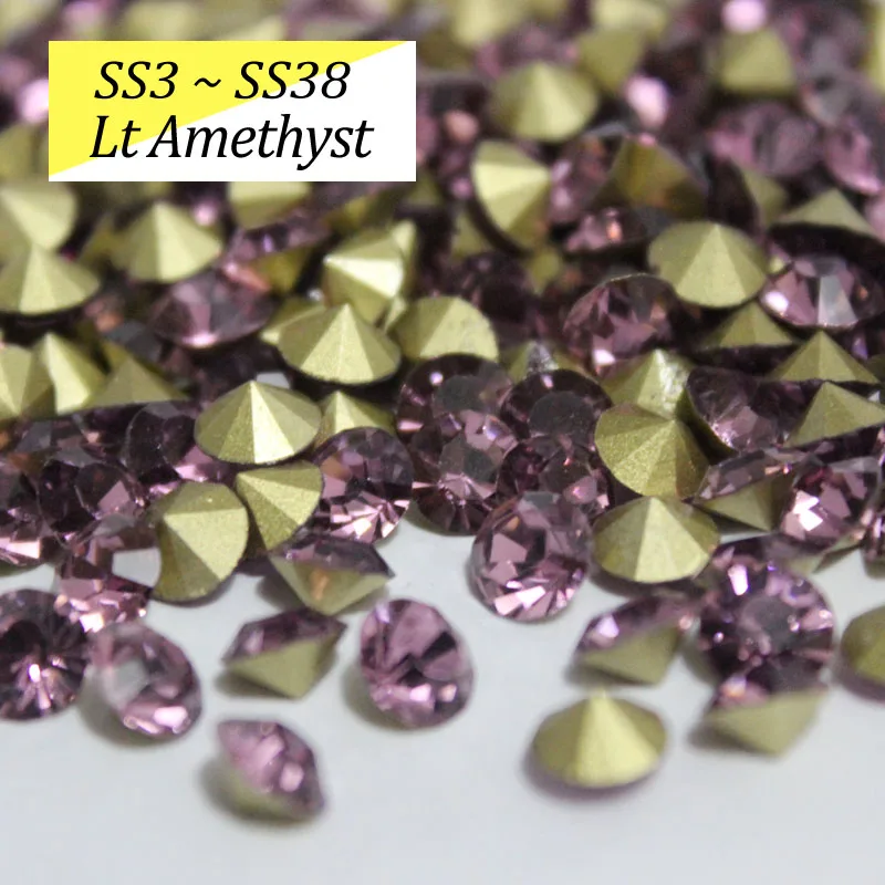 Lt Amethyst SS16-SS38 блестящие хрустальные стразы круглые с заостренным фольгированным дном сзади стекло камень для одежды сумки - Цвет: Lt Amethyst