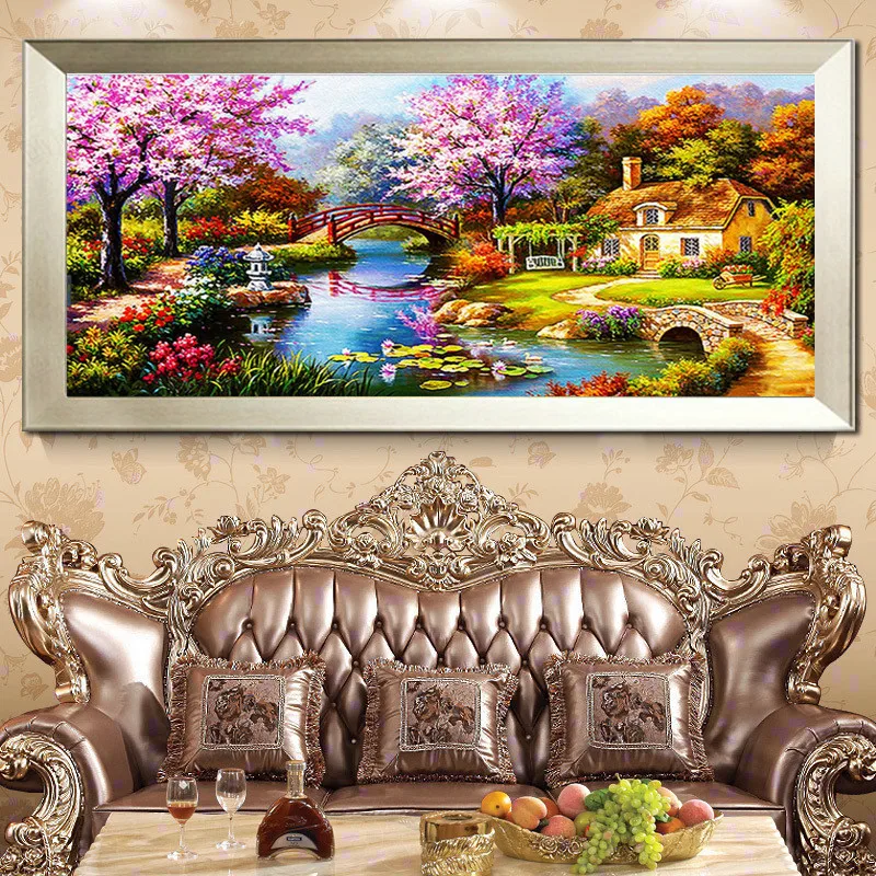 

DIY Diamond Embroidery, Round Diamond Garden Cottage European Full Diamond Rhinestone 5D Diamond Cross Stitch, Needlework95X45CM