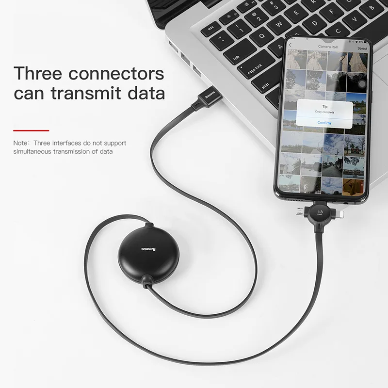 Baseus портативный 3 в 1 кабель с разъемом micro USB Type C для iPhone X xs max 3in1 зарядного