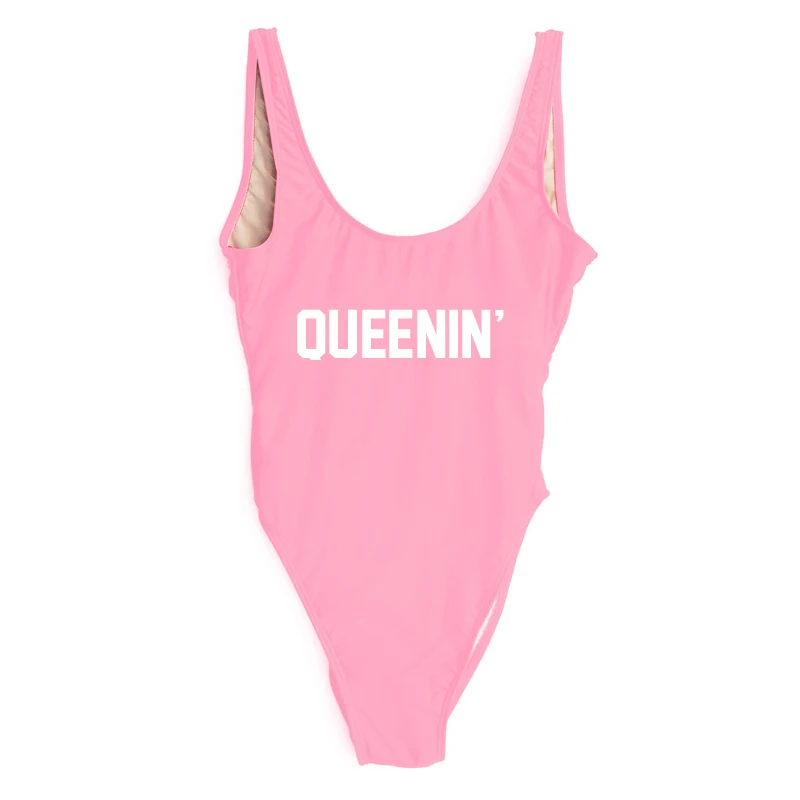 QUEENIN Thong 2020 New Print Letter Summer Bathing Suit Sexy Beach Wear Bikini Pink Red Purple Plus Size XL Bodysuit Monokini | Спорт и
