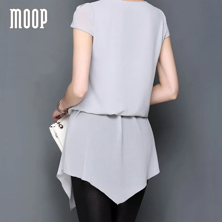 Женщины топы с длинным нерегулярные шифон блузка женщины бисером декор blusas y camisas