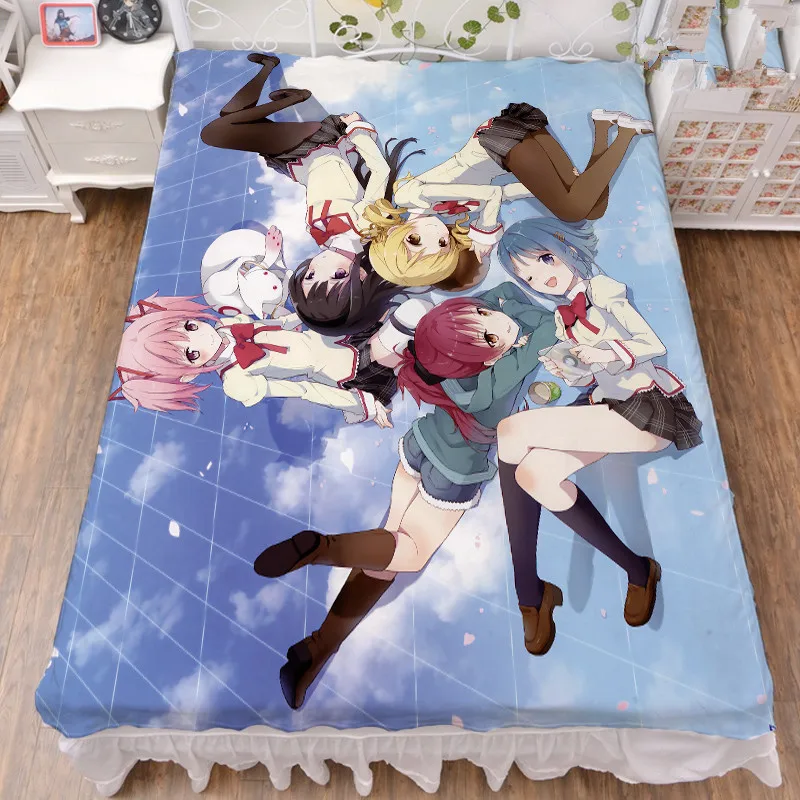 Аниме Puella Magi Madoka Magica Kaname Akemi Homura Miki Sayaka Простыня из молочного волокна и фланелевое