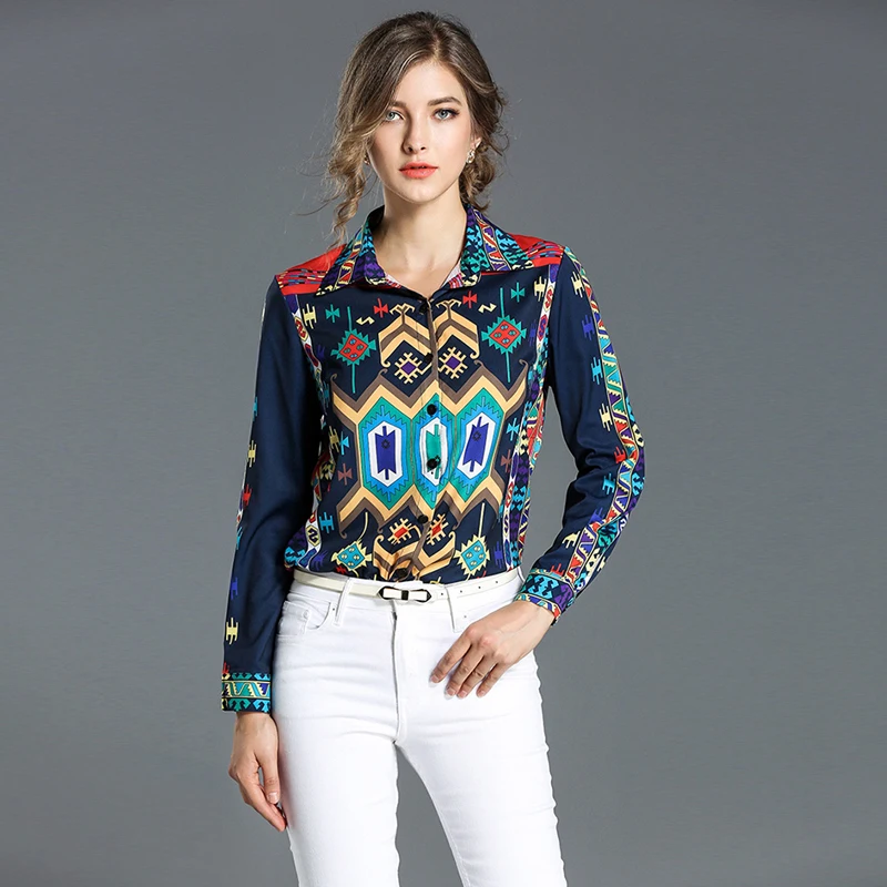High Quality 2017 Autumn winter long sleeve print shirt women elegant office blouse slim top work wear OL shirts |