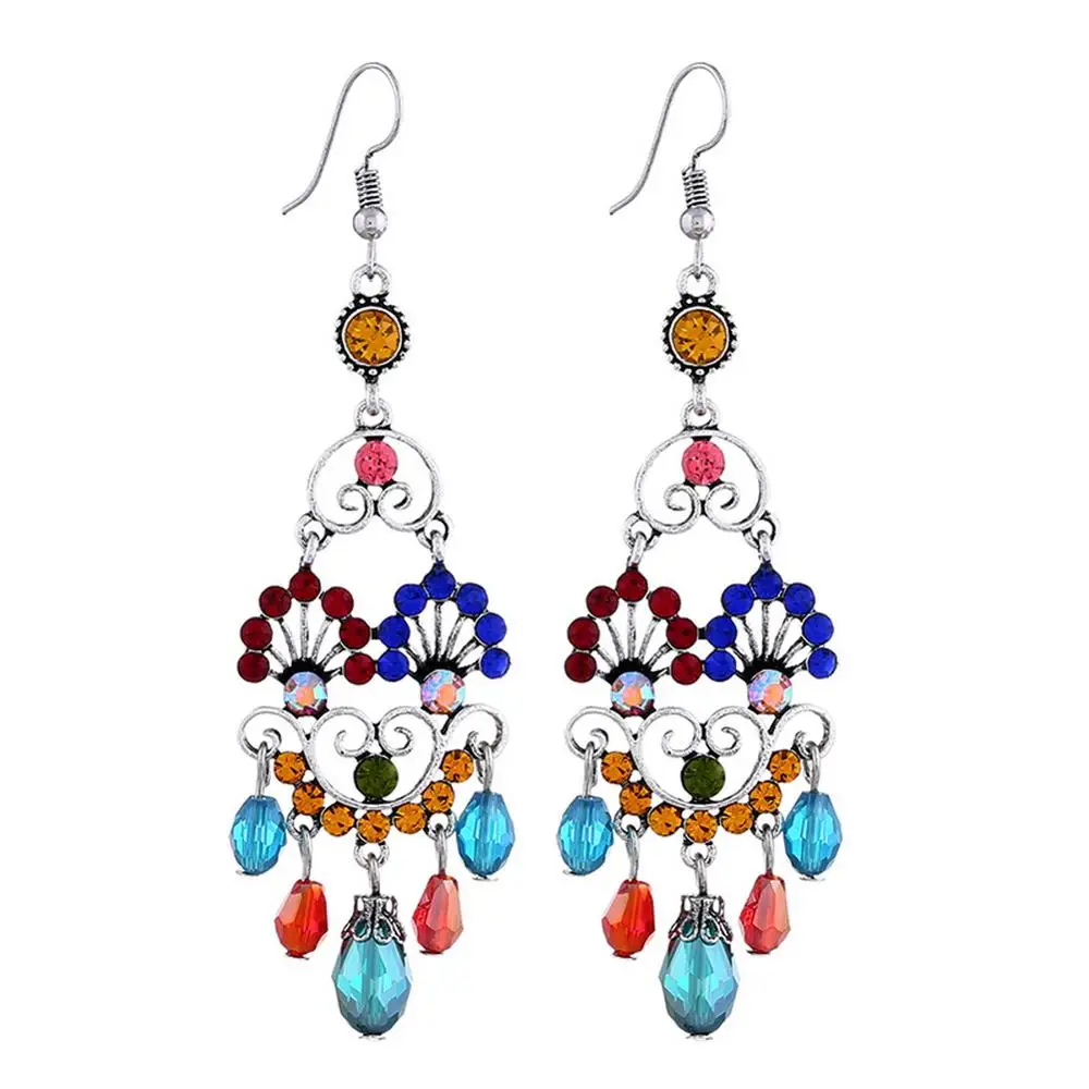 Rhinestone Dangle Drop Tibetan Silver Ethnic Bohemia Earrings Dainty Chandelier | Украшения и аксессуары