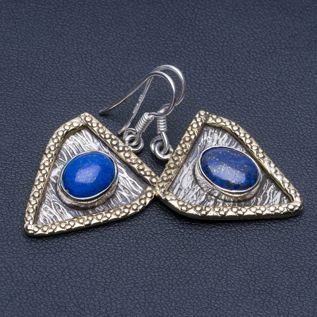 Уникальные серьги из серебра 1/2 пробы в стиле панк с натуральным Лазуритом 2