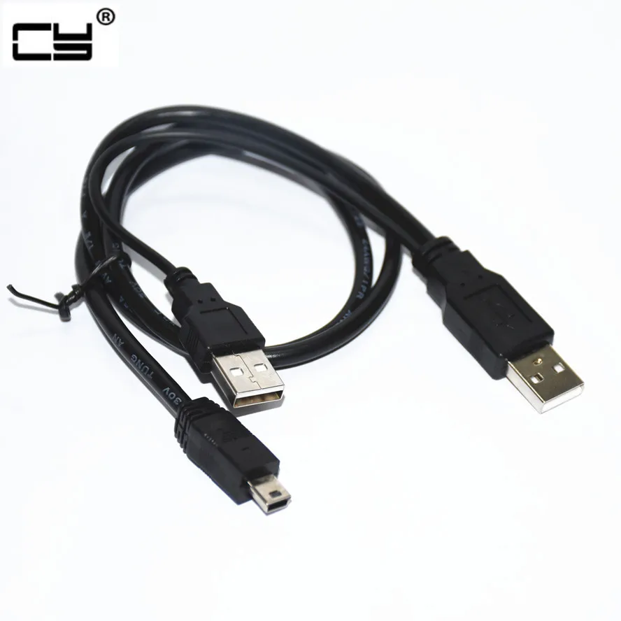 

USB2.0 USB 2.0 double A Type 2A Male to Mini 5 Pin Male Y Cable 0.7m 70cm 2ft For 2.5" Mobile Hard Disk Drive HDD