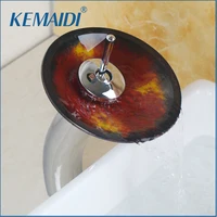 KEMAIDI  Excellent Quality Solid Brass Bathroom Basin Mixer Tap Waterfall Faucet Sink Vessel Chrome Polished Finish Glass