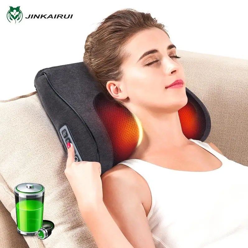 Black Jinkairui Shiatsu разминающий перезаряжаемый массажер для шеи, подушка, волнистая, для дома, для автомобиля, двойное использование, массаж, здоровая Массажер для плеч - Цвет: Black