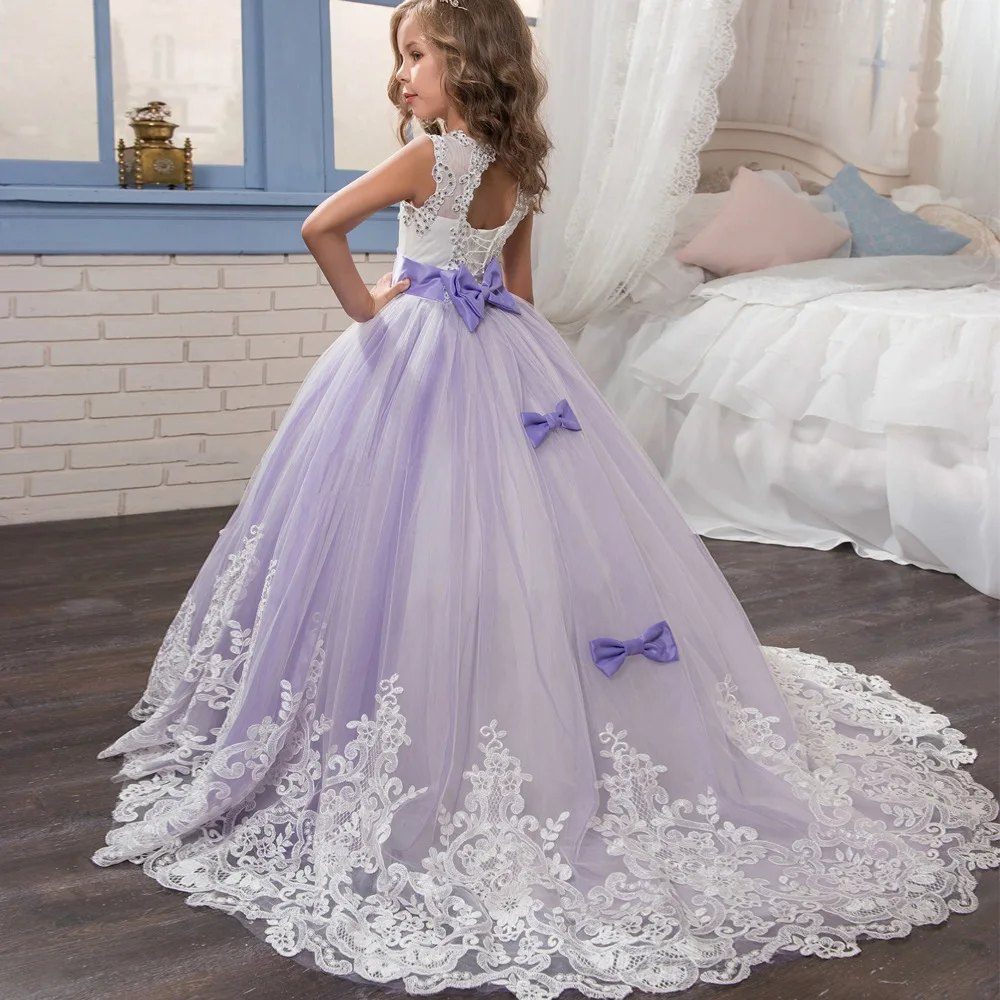 ANGELSBRIDEP/модное фиолетовое Бисероплетение Детские нарядные вечерние платья