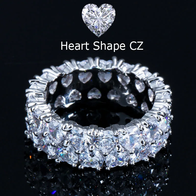 silver CWWZircons Роскошные Брендовые женские обручальные ювелирные изделия любовь в форме сердца кубический цирконий камень палец кольца для дам подарок R110 - Цвет основного камня: silver