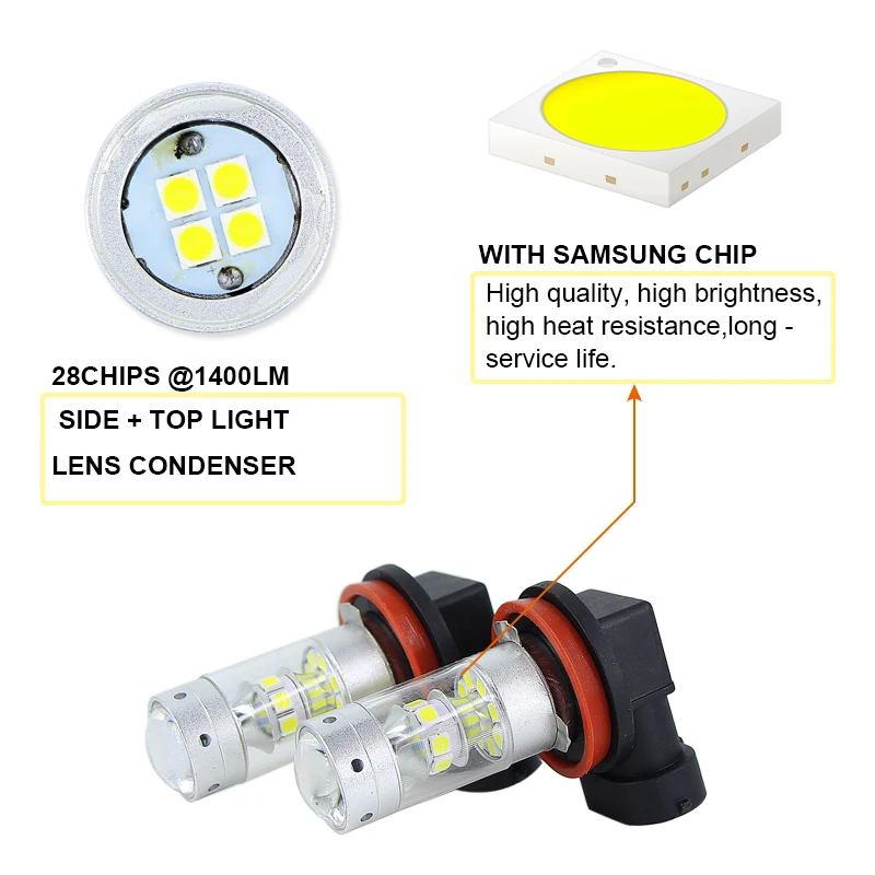 2* H11 H8 Led Canbus противотуманная лампа без ошибок, дневной ходовой светильник, лампа для стайлинга автомобилей, автомобильные аксессуары, Автомобильный светодиодный светильник для мотоцикла 12 В