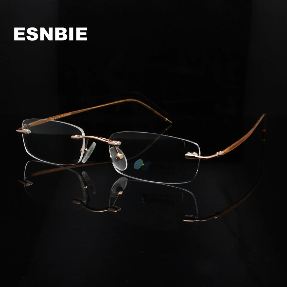 

ESNBIE Designer Men'S Rimless Eyeglass Frames FOR WOMEN Alloy Metal Small Square Frame Glasses For men Oculos De Grau Feminino